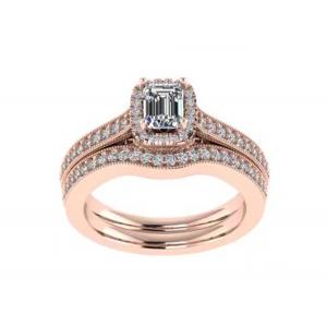 0.8ct 14K Solid Gold Jewellery , rose gold engagement ring set RA5.6×4.5MM