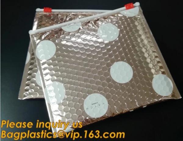 Factory Shiny Rose Gold Silver Cosmetic Zipper Bubble Bag Self Adhesive Plastic