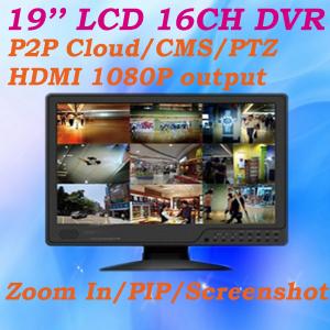 China 16CH All in one DVR 19'' LCD Monitor 960H CCTV DVR P2P Cloud PTZ Control Video Surveillance DVR system supplier