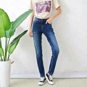 China Casual Dark Blue Skinny Girl Jeans , Tight Skinny Jeans For Womens Long Pattern supplier