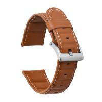 China Flexible 24mm Genuine Leather Watch Strap Bands Stainless Steel Buckle on sale