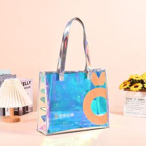 Beach Totes Bags For Women Waterproof Iridescent Shoulder Handbags With Phone Pouch Clear Beach Bag, Foldable & Washable Tote Bag For Work Gym Pool, Travel Wedding, Compatible