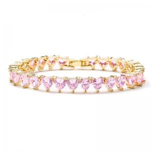 18k Gold Plated Full Diamond Bracelet 925 Sterling Silver Pink White Heart Zircon