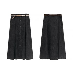 Black Wide Hem Ladies Dress Skirt Suede Skirt Calf Length With Belt