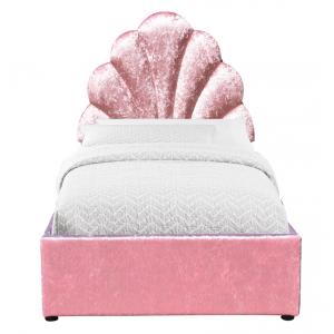 Flower Style Headboard Upholstered Wood Bed Frame Light Warmth Pink Color