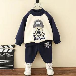 China Teddy Bear Print 100 Cotton Baby Children Clothing Set No Hood supplier