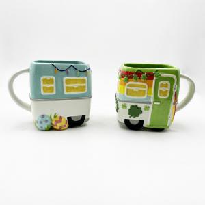 16oz Personalized Present Kids Folk Art ceramic Material Coffee Mug Bus Cartoon Cup For Hot Drink