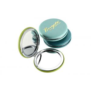 Foldable PU Promotional Compact Mirrors Gold Stamping Pocket Makeup Mirror