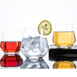 Diamond 12oz Plastic Stemless Wine Glasses Clear Plastic Whiskey Cups For Parties