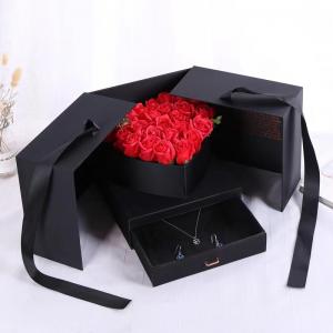 24*24*15cm Black Drawer and double Open Door Paper Flower Packaging Boxes For Small Business