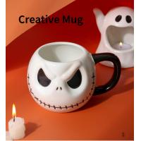 China Halloween Skull Cup With Handle Lidless Ceramic Cup Funny Water Mocha Cup 600ML on sale