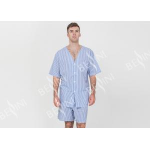 China Polycotton Yarn Dyed Mens Striped Pajamas / Mens Summer Pajamas Shorts supplier