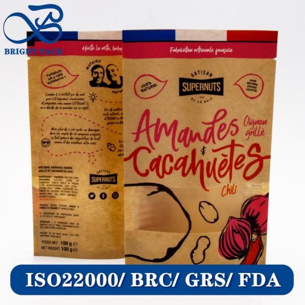 Recyclable And Biodegradable Kraft Paper Bags For Food Packaging With Transparent Windows And Customizable Printing Patterns.