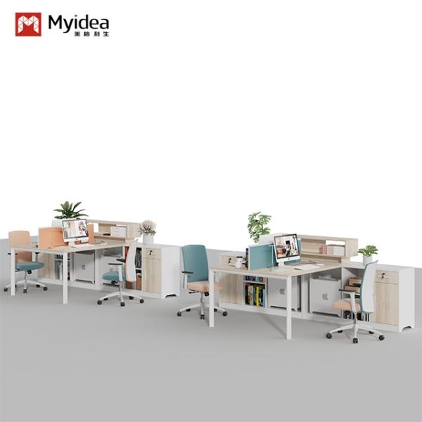 Bureaux et chaises modernes simples pour le personnel, mobilier commercial, personnalisation acceptée, postes de travail six places avec porte-cartes pour le personnel financier