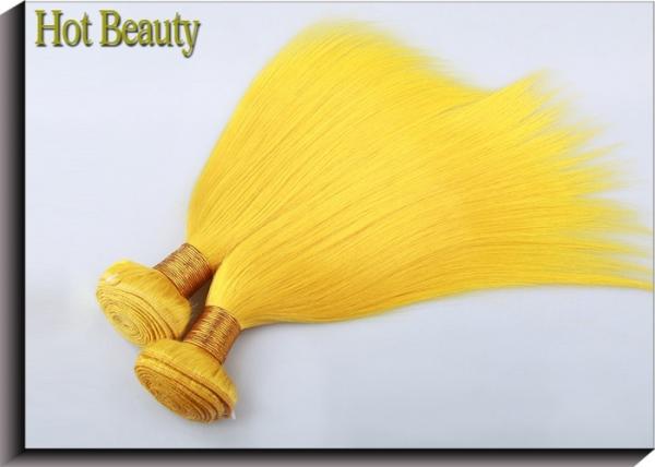 Customized Yellow Silk Straight 100% Human Hair Extensions Long Lasting Cuticle