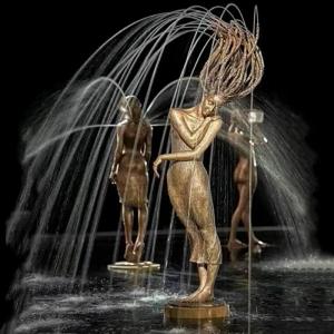 Bronze Woman Fountain Statue Lady Tossing Hair Sculptures Person Figure