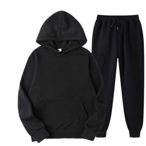 Men Sport Pullover Sweater Set Two Piece Hoodie and Sweatpants Hooded Solid Color