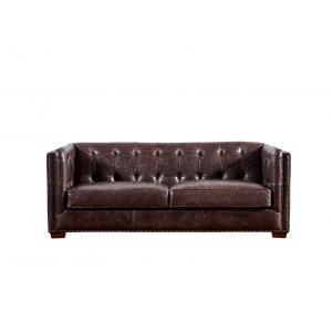 Vintage Dark Brown Genuine Three Seater Leather Sofa Set Multi - Layer Density Sponge