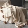 China Y-F Home Decor New Nordic Style Soft Fluffy Chenille Knitted Pom Pom Tassel Sofa Throws Plush Couch Crochet Blanket wholesale