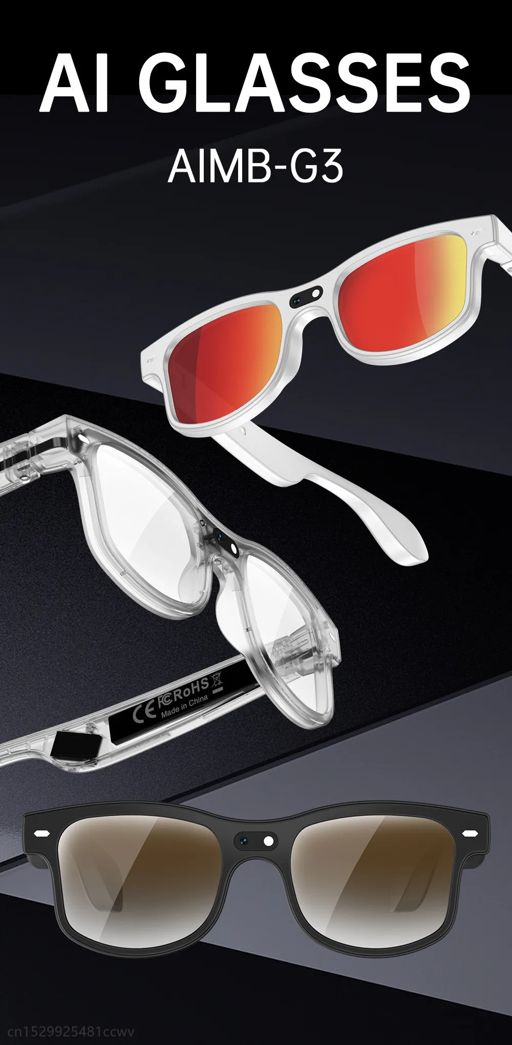 China G3 AI Smart Glass With 8MP HD Camera Microphone Speakers wholesale