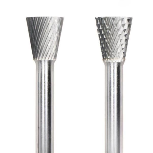 Single Cut Type N Inverted Cone Carbide Burr 6mm Shank Diameter 19mm Head Diameter Machining Surface Profile of Workpiece