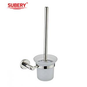 Oem Sus304 Polished Chrome Toilet Brush Holder Glass Bathroom Accessories Classical Round