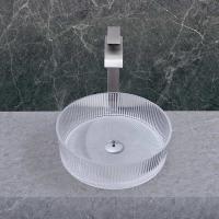 China 1 Hole Glass Wash Basin 395*395*120mm Bathroom Countertop Mounted Glass Vessel Sinks on sale