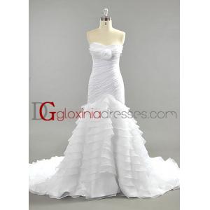 O trem sem alças de 2013 trombetas/sereia floresceu os vestidos nupciais BDGD1009 de organza chiffon