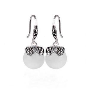 China Sterling Silver White Moon Stone with Marcasite Dangle Hoop Earrings(E12032WHITE) supplier