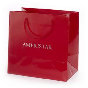 Red Glossy Paper Gift Bag With Nylon Handle Silver Stamping