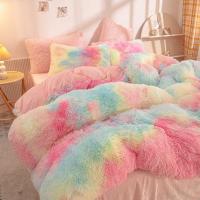 China Rainbow Color Faux Fur Velvet Fluffy Plush Bedding Set for Modern Home and Decoration on sale