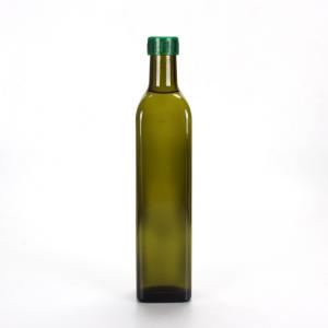 Empty Square Dark Green Glass Bottle , Eco Friendly Glass Olive Oil Cruet