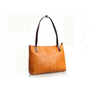 China Yellow Vintage Leather Bags Ladies Tote Handbags Vegetable Leather Shoulder Bag supplier