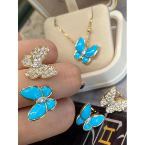 VCA Two Butterfly Earrings 18k Yellow Gold With Turquoise Diamonds