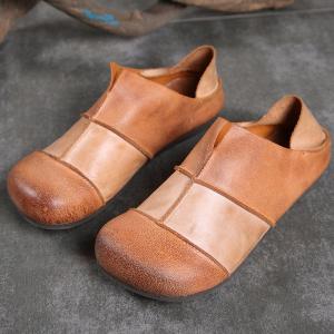 S044 Personality handmade leather shoes female original Mori female flat bottom female shoes color matching cowhide