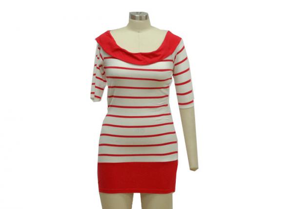 Stylish Summer Casual Ladies Wear Red And White Striped Short Sleeve Shirt