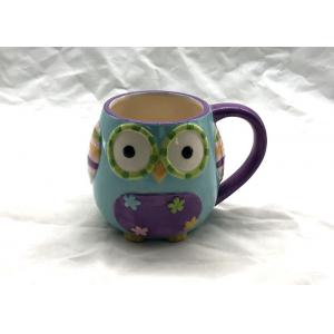 Lovely 3D Ceramic Mug Great Blue And Purple Owl Coffee Travel Mug OEM / ODM Available