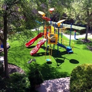 China Natural Feeling 35mm 40mm Artificial Grass For Playground Soft Sheet Scenery supplier