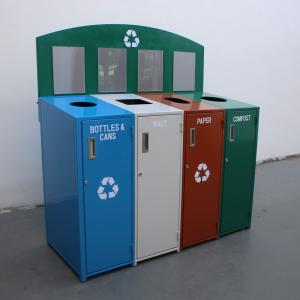 Outdoor Steel Recycling 4 Compartment Trash Can With Galvanized Steel Liner Metal Recycling Bins