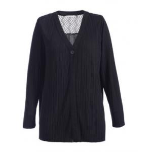 Black Color Womens Knit Cardigan V Neck Casual Style With Long Sleeve