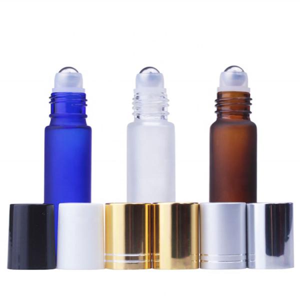 Botellas de bolas de rodillo a granel 2 ml de tapa de aluminio de vidrio congelado botellas de rodillo vacías con bola de rodillo de acero inoxidable azul transparente