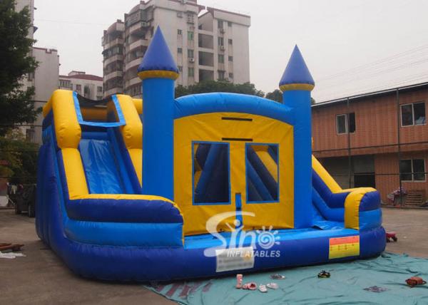 Commercial kids double lane inflatable water combo castle with removable custom