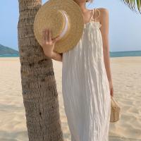 China Cotton Square Collar Women's Beachwear Dresses , Backless White Loose Beach Dress on sale