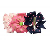 China Dot Printing Kids Hair Accessories , Multi Color Grosgrain Ribbon Hair Bows on sale
