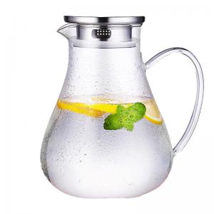 Clear Tempered Glass Water Pitcher Iced Tea Carafe With Stainless Steel Lid