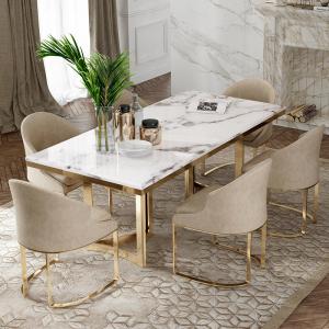 Light Luxury Stainless Steel Marble Square Dining Table For Banquet Hall