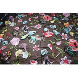 China Multi Colored Lace Fabric With Embroidered Florals , Heavy Embroidered Lace Cloth supplier