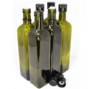 China 250ml 500ml 750ml 1000ml Square Antique Green Glass Bottle with Screw Cap Made of Glass supplier