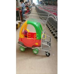 China Cartoon Kids Supermarket Shopping Trolley With Toy Car And Baby Seat supplier
