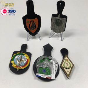 China International Custom Shaped Lapel Pins , Soft Enamel Metal Zinc Alloy Badge With Leather supplier